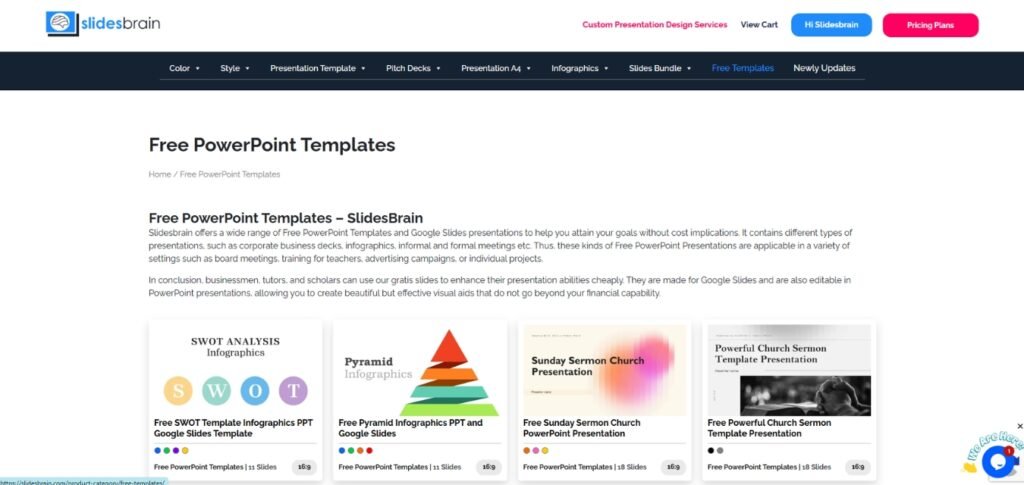 SlidesBrain free templates page