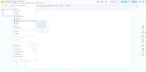 Insert a Table for the Grid
