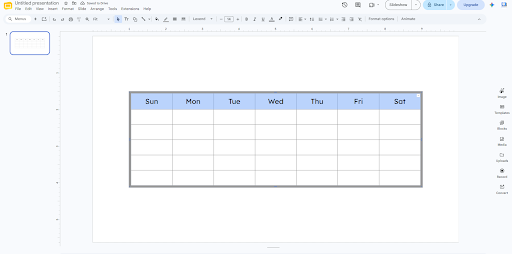 Label the Day-of-Week Header Row