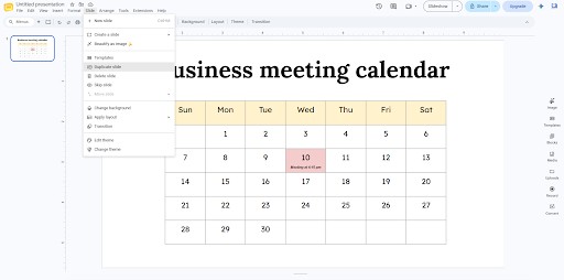 Duplicate the Slide for Additional Months