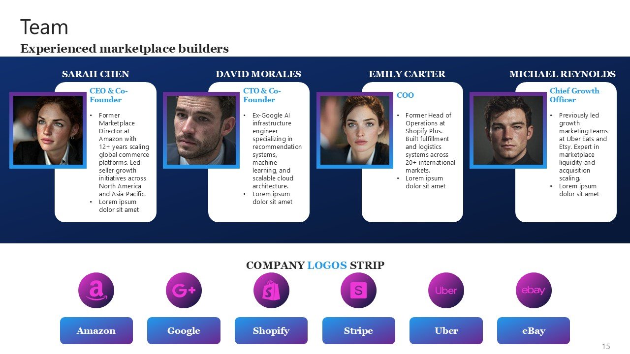 Online Marketplace Pitch Deck PPT Template and Google Slides