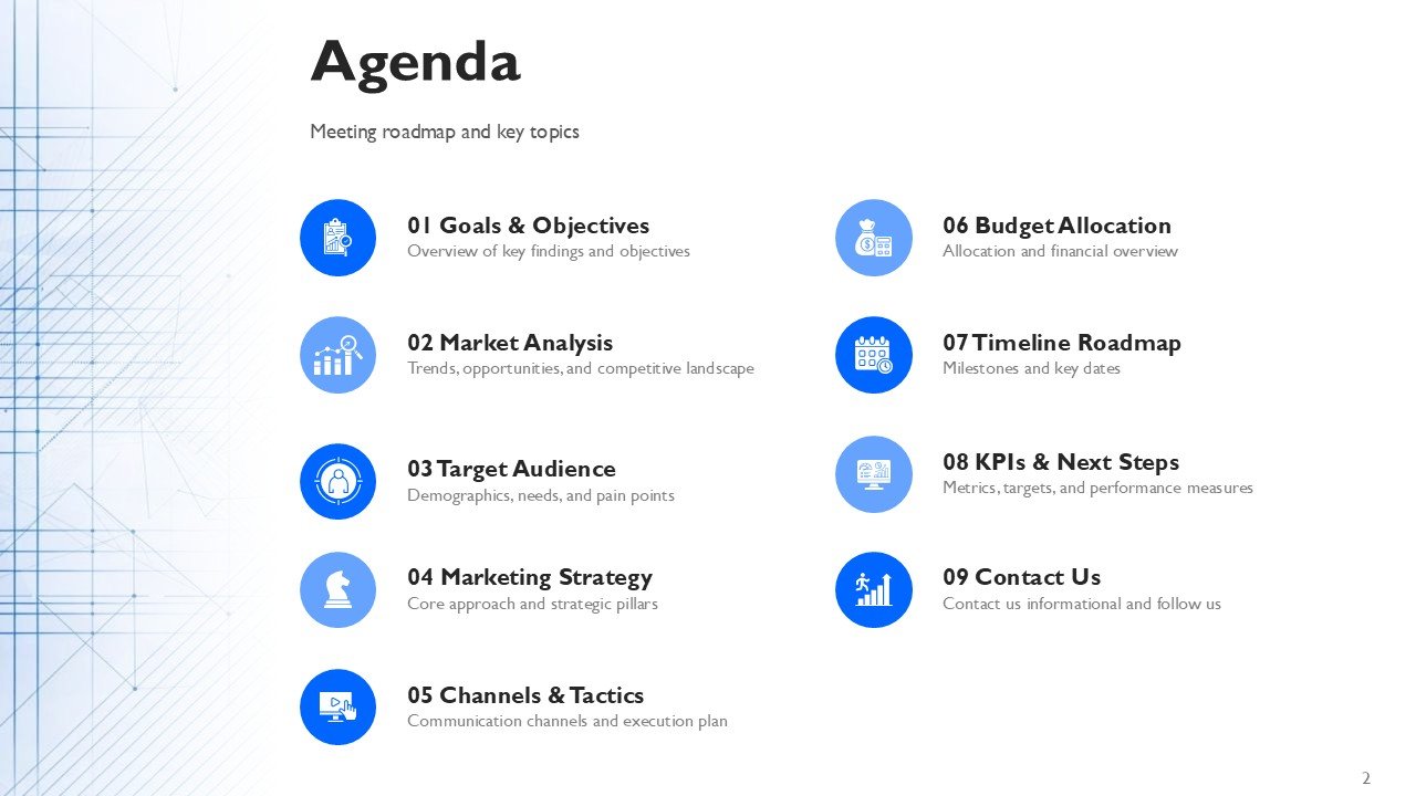 Quarterly Marketing Agenda PPT Template and Google Slides